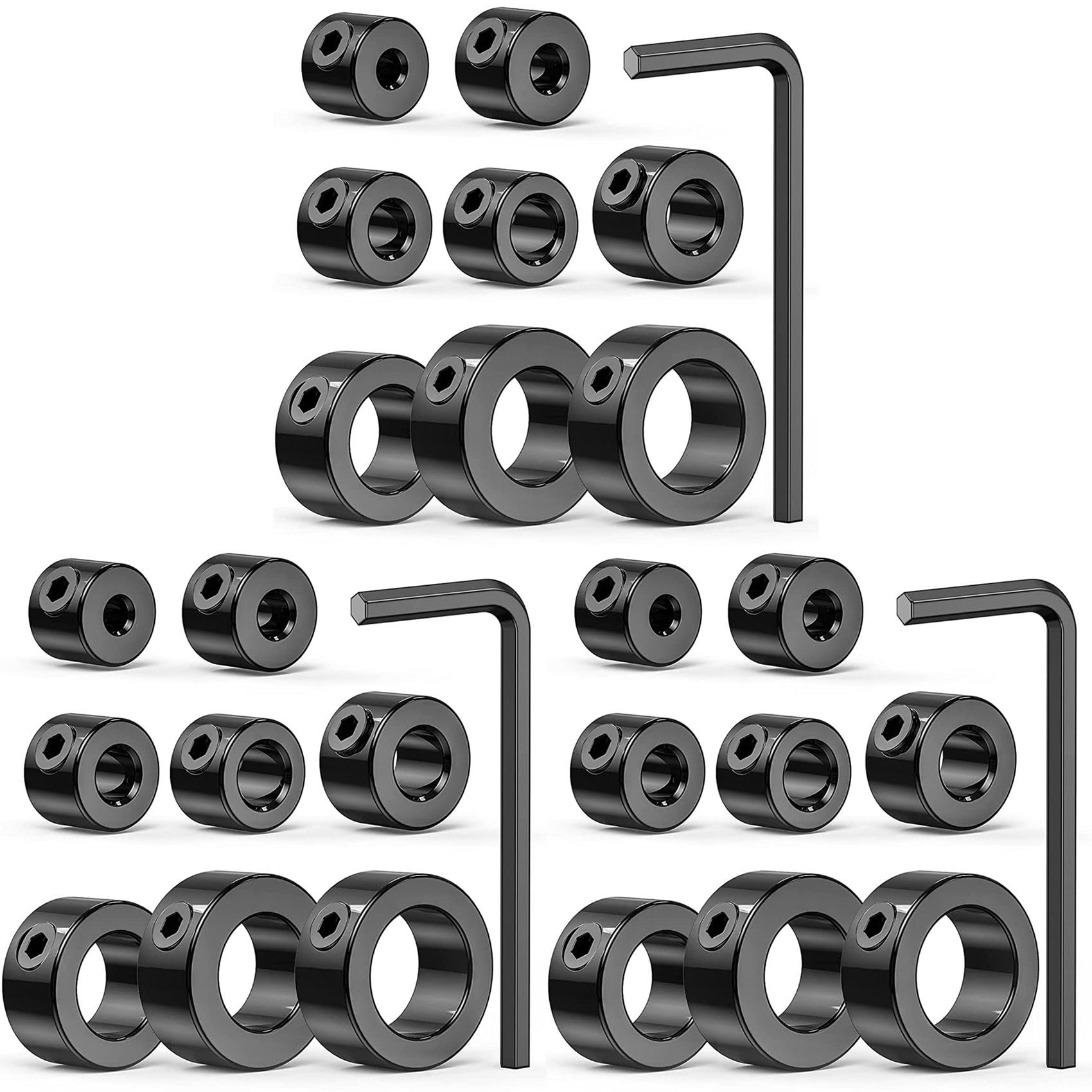 Jnchdghwa Black Drill Stop Bit Collar Set, 27Pcs Adjustable Drill Depth Stop Collar Limit Ring With Carbon Steel Set For Drill Bits