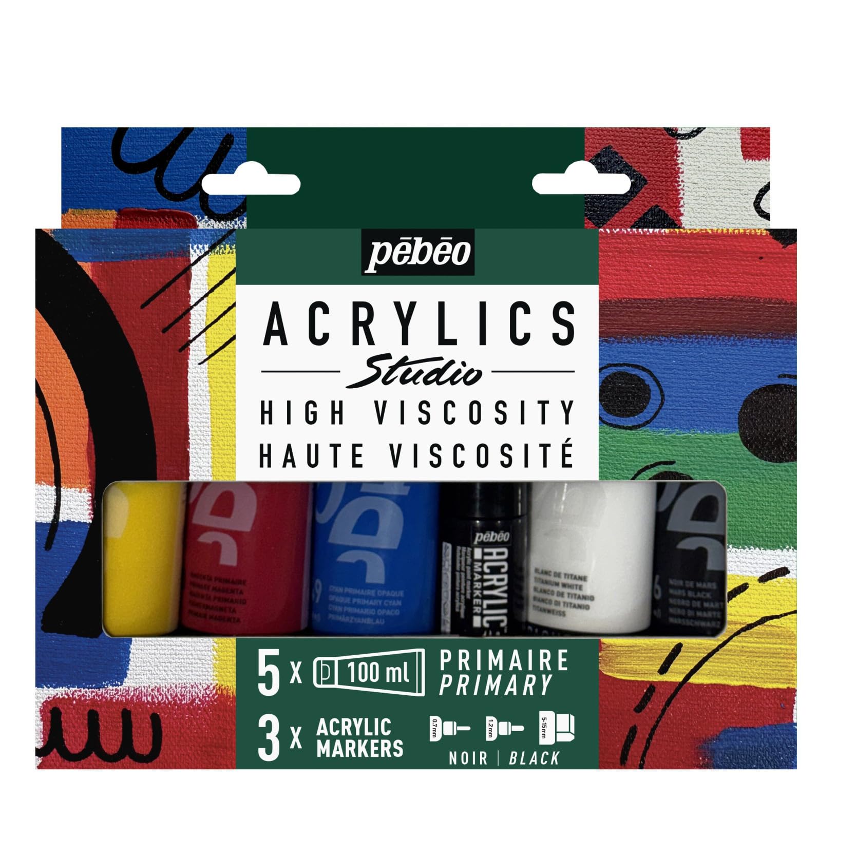 Acryl Farbset Studio Acrylics mit Markern - Pébéo - 5 x 100 ml
