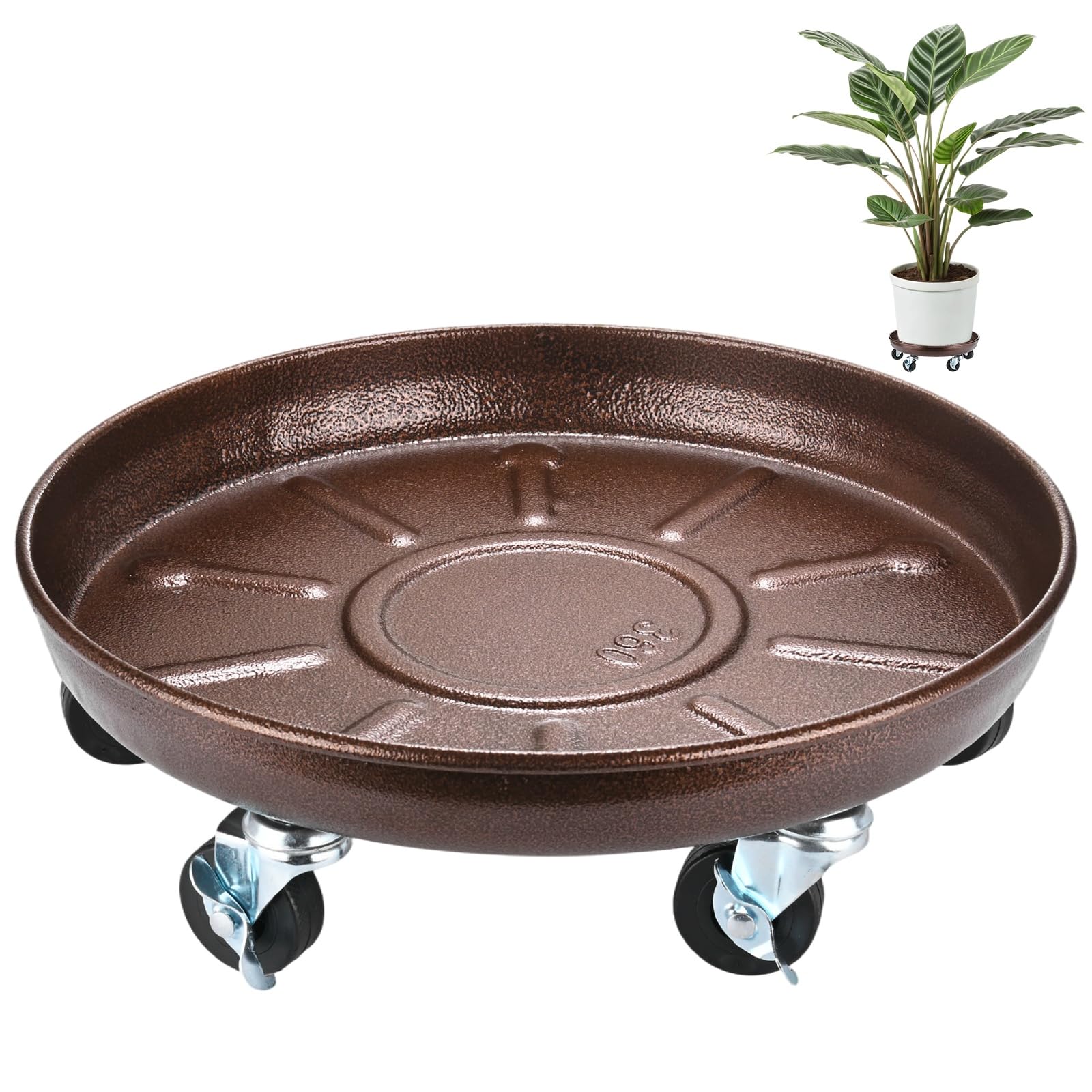 M METERXITY Plant Stand with Wheels, Heavy Duty Metal 14 Inch OD Rolling Plant Stand for Indoor and Outdoor,Swivel Casters Rotate Freely without Damaging Floors [13.58 ID, Copper]