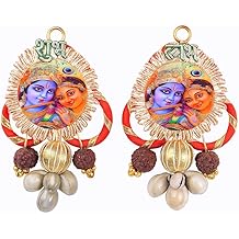 Radha Krishna Diwali Subh Labh Rudraksha Wall Hangings Indian Traditional Home Office Temple Festival D&eacute;cor Shubh Labh Hanging for Diwali Indian Puja Wedding &amp; Festival Gift