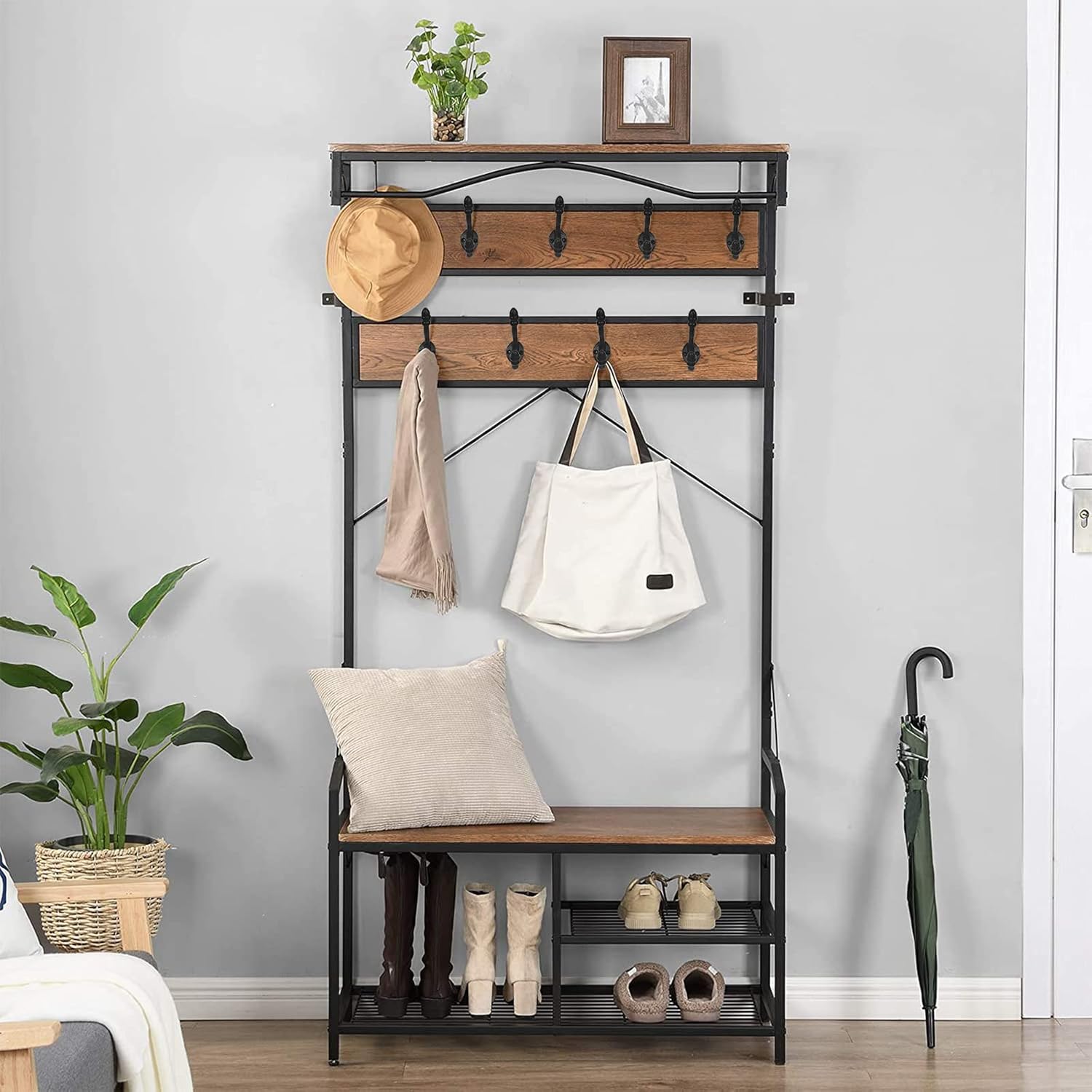 Industrial Pipe Hooks 5 Pack, Rustic Wall Mounted Coat Hooks, Heavy Duty Iron Decorative Towel Hooks for Hanging, DIY Steampunk Farmhouse Style, Black Hardware for Bathroom, Entryway, Kitchen