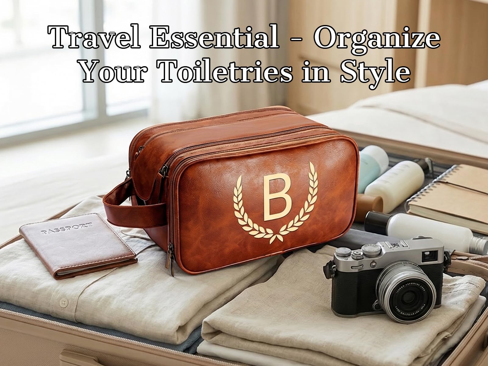 OXYEFEI Regalos personalizados para hombres, bolsa de aseo grande personalizada para hombres, cuero sintético personalizado, impermeable, artículos de aseo para hombre, viaje con kit esencial inicial