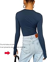 Vista 73 de Blusa corta básica casual para mujer, ajustada, manga larga, cuello redondo, color sólido, para otoño, camiseta ajustada Gris claro