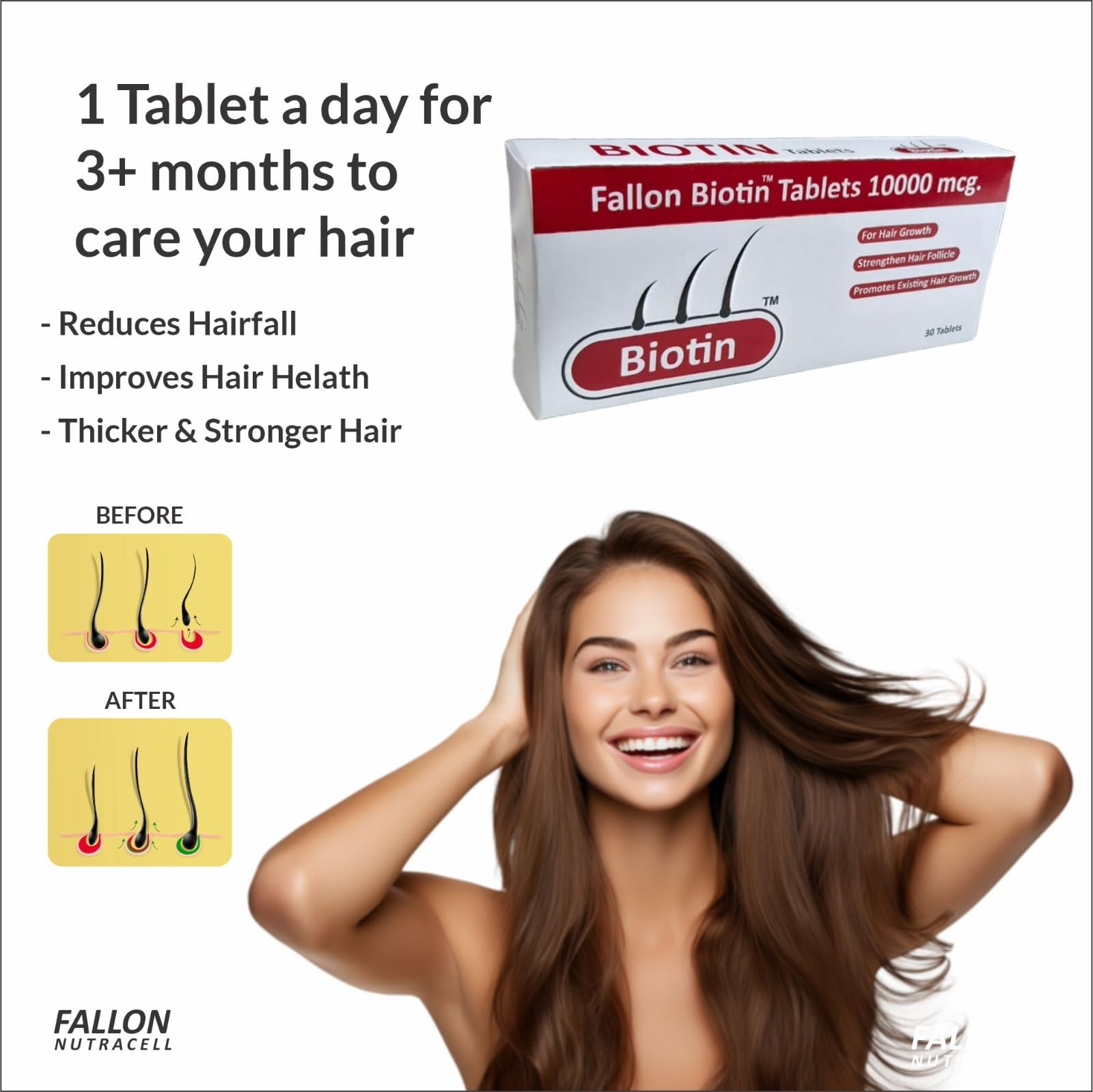 Fallon Biotin Tablets – 10 x 3 Pack | Tablets For Healthy Hairs, Nails & Skin | 30 Days Pack of Biotin Supplement | Suitable For Men & Women Both | — Amazon image 4