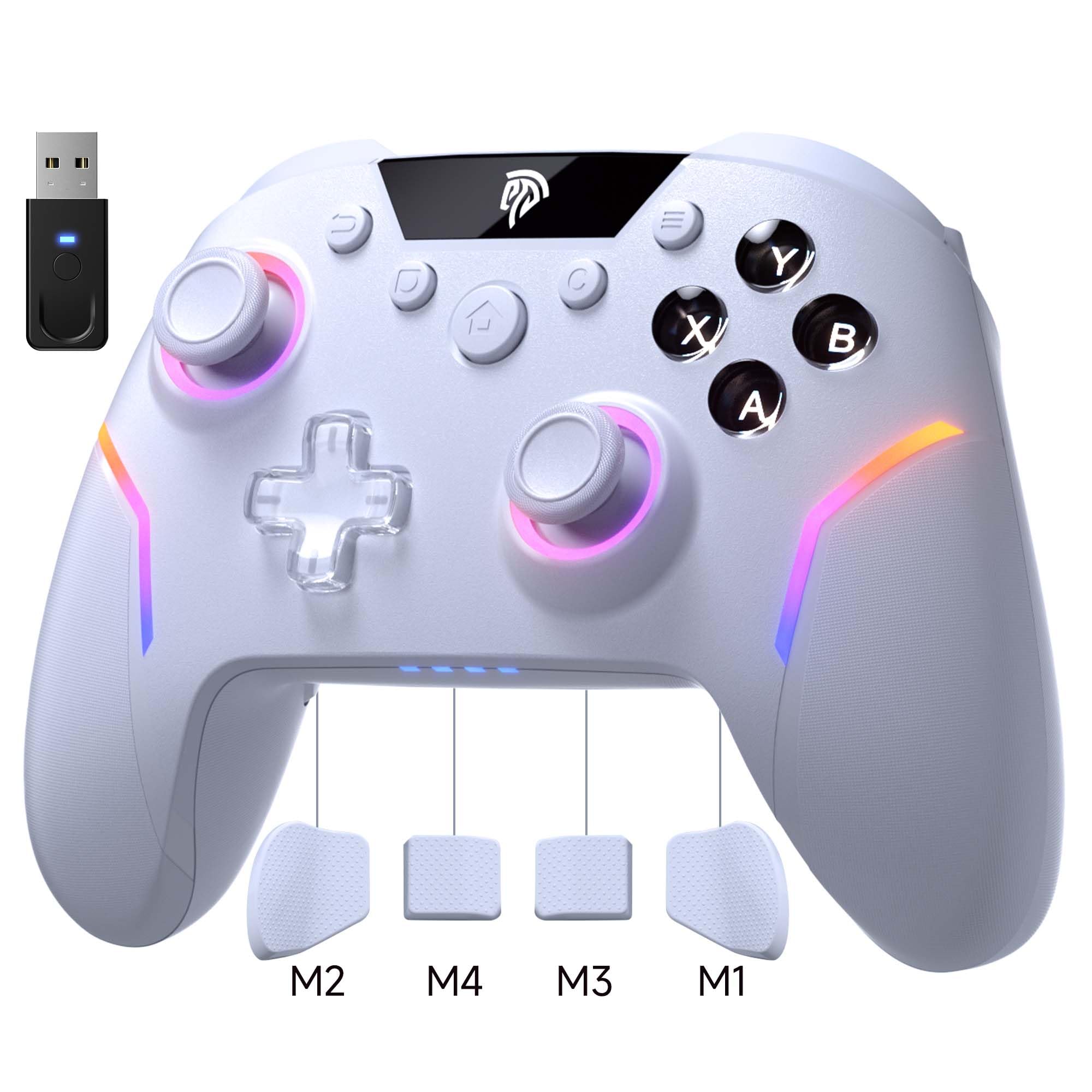 EasySMX X20 Elite Mando PC Inalambrico con Hall Gatillo Conmutable 2 en 1- Hall Joystick Desmontable- Mando para PC con Botones Mecánicos- RGB Luz- 1000mAh Batería para PC/Switch/Móvil- Blanco