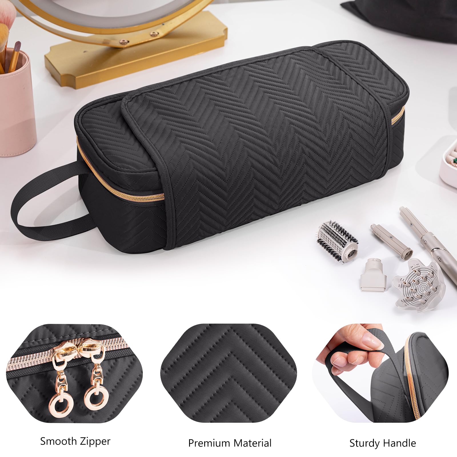 "ELCUPA 2-in-1 Reisetasche für Haarwerkzeuge mit hitzebeständiger Matte für Glätteisen, Glätteisen, Lockenstäbe und Haartrockner-Etui, kompatibel mit AC-Haartrockner