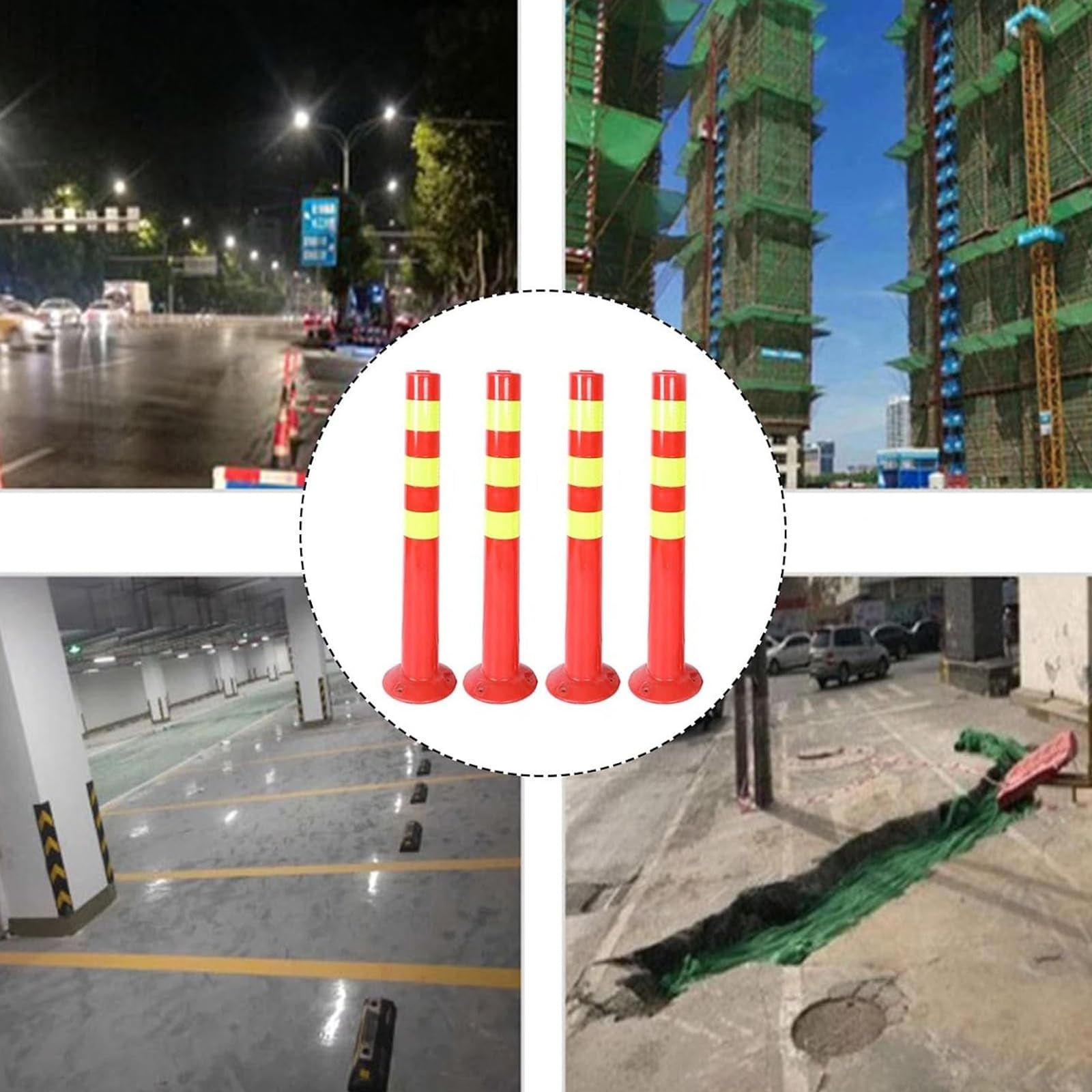 Generico Dissuasori di Sicurezza Riflettenti - Confezione da 5 Pali di Sicurezza in plastica per Il Controllo del Traffico, parcheggi Esterni, Barriere per marciapiedi e delimitazione della carreggia