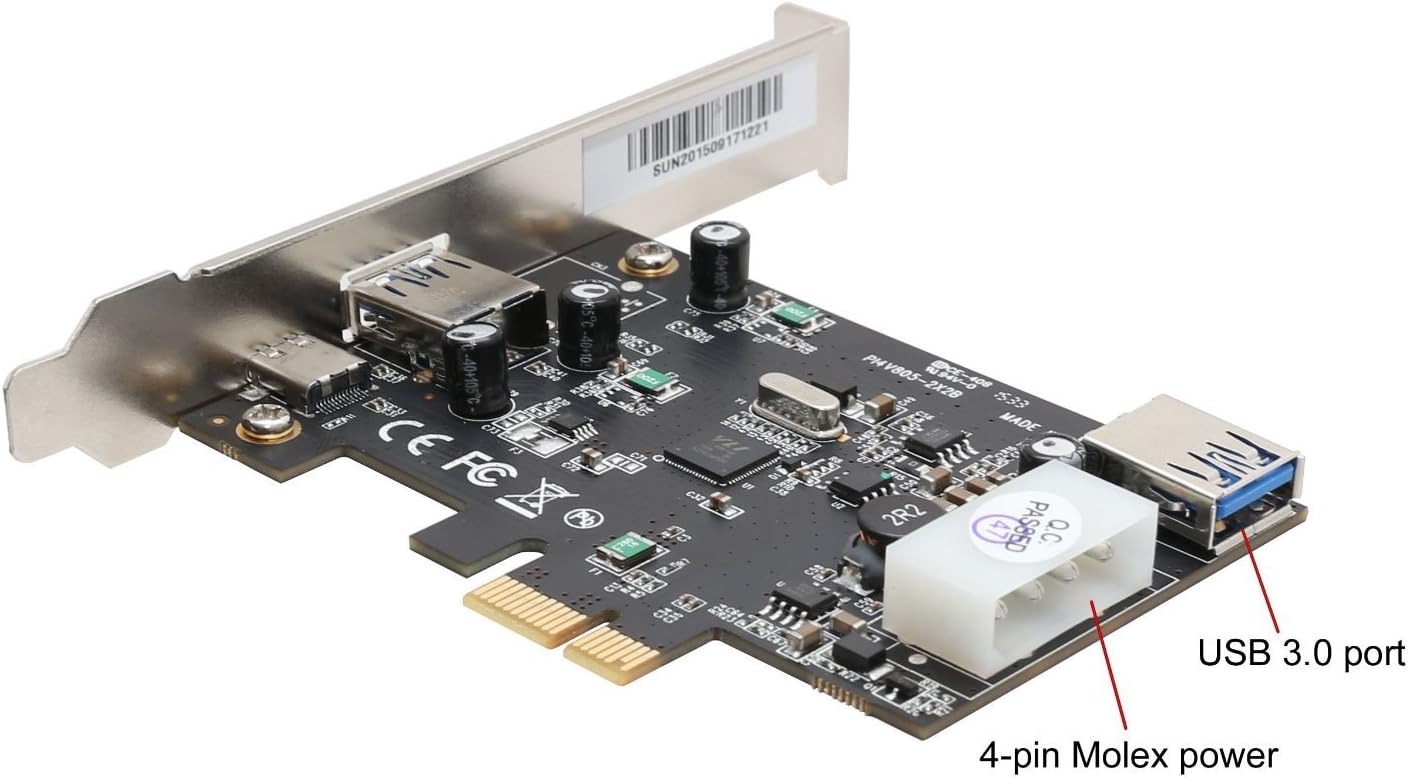 USB C USB 3.0 and Type A USB 3.0 Port PCI-E x1 Expansion Card Via VL805-Q6 chipset SY-PEX20203