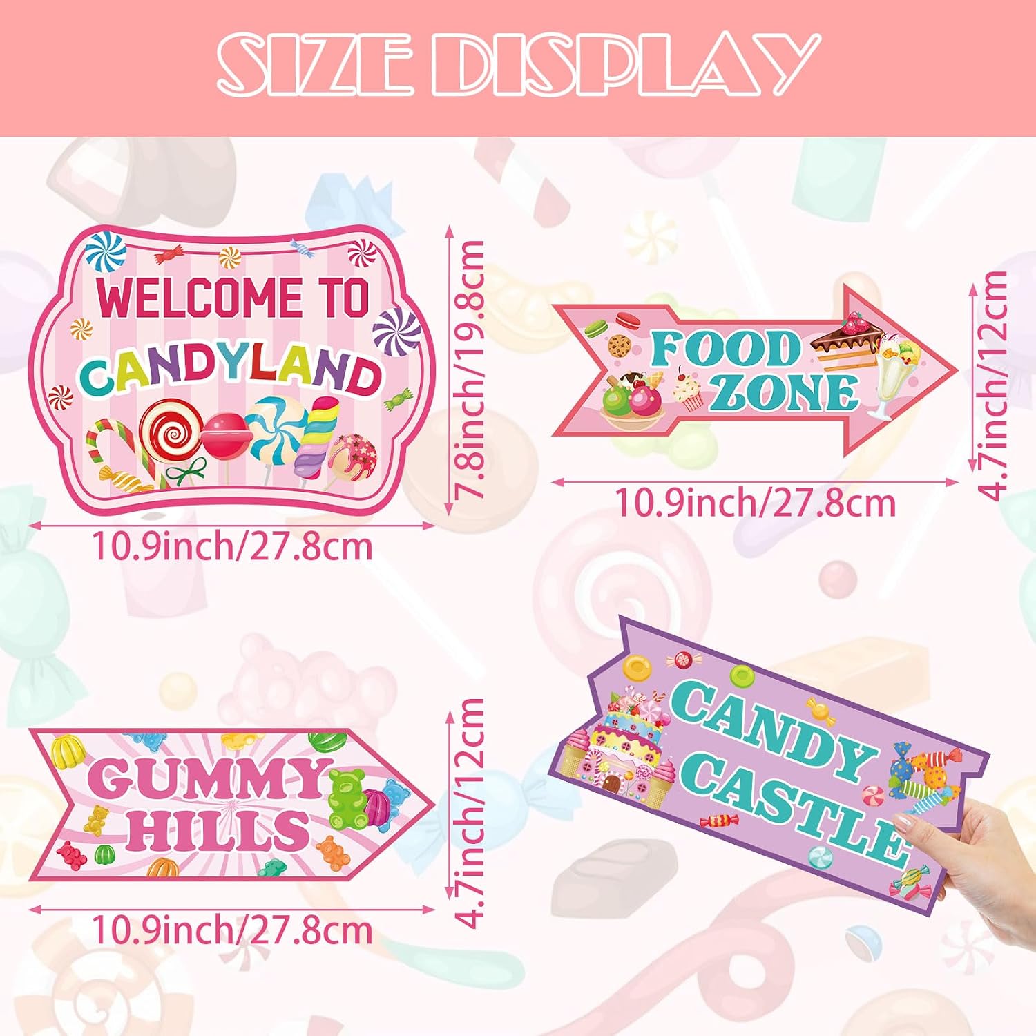 24 Pieces Candyland Decorations Welcome to Candyland Signs Party Directional Sign for Girls Kids Candy Land Themed Party Decorations Home Winter Holiday Halloween Christmas Supplies image 2