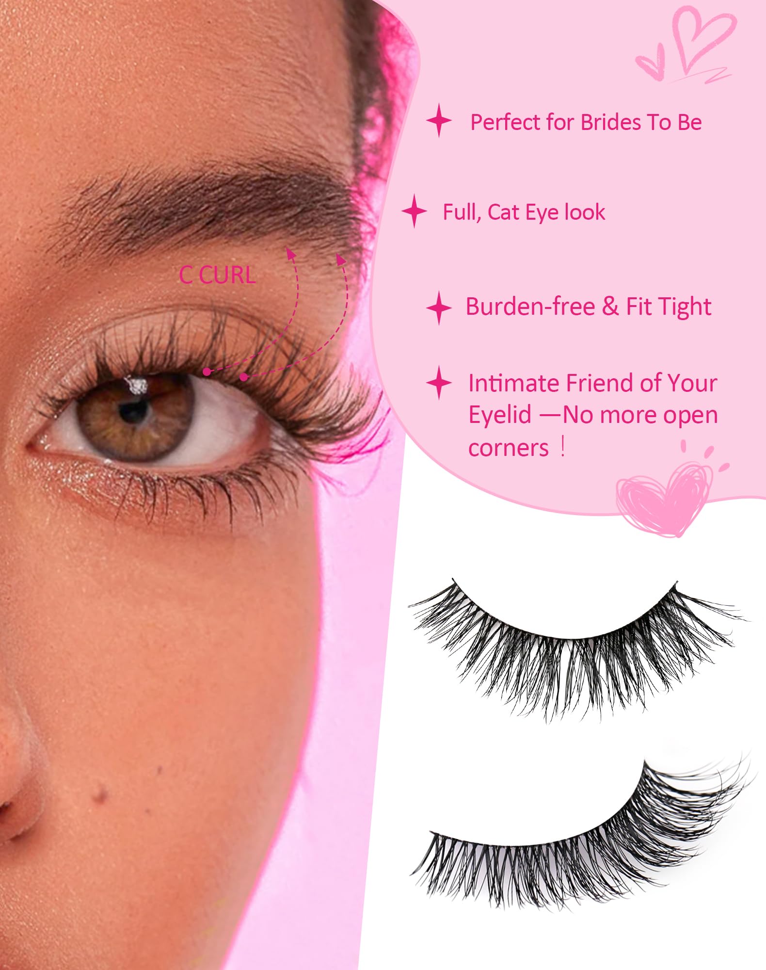 Mink Lashes Natural Look Wispy Eyelashes Short Wispy False Lashes 9mm 3D Strip Fake Eyelashes C Curl Eye Lashes 7 pairs S2