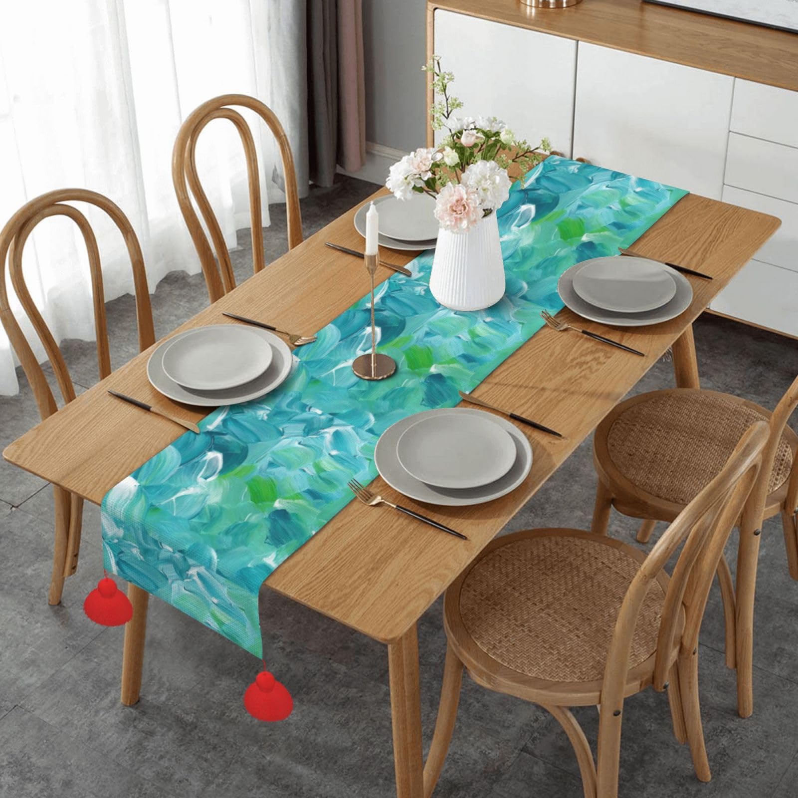 Chemin de table de Noël pour sublimer une table terne peinture bleue 152 cm
