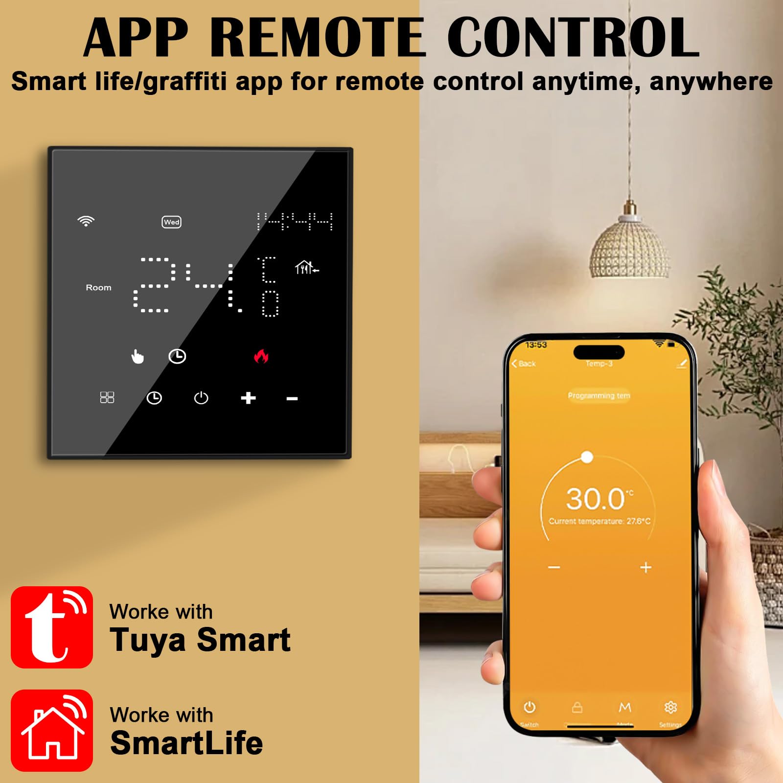 Termostato WiFi para calefacción eléctrica por suelo radiante, termostato inteligente, programable, termostato digital, compatible con Alexa Google Home Control por voz+App Remote, WiFi de 2,4 GHz