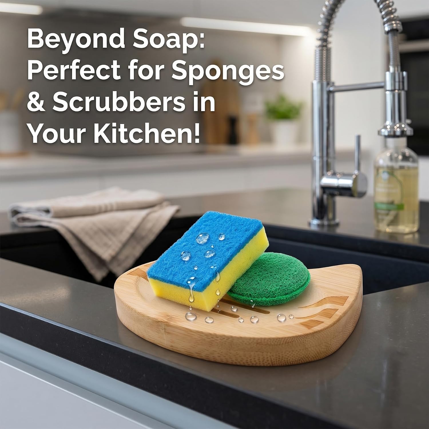 Bamboo Soap Dish Self Draining for Shower - Cute Cat Bamboo Soap Tray Holder Saver with Drainage, Natural Waterproof Decorative Tray for Bathroom, Kitchen, Sponges, Bath Tub, Shower, Sink - 1 Pack