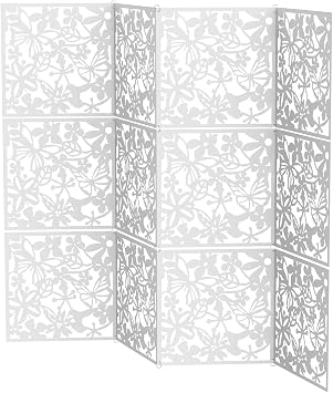 12 PCS Hanging Room Dividers, Foldable Design Square Hollow Carving Screen, Thin PP Home Screen Panel Room Partition for Bedrooms, Dining Rooms and Living Rooms, White
