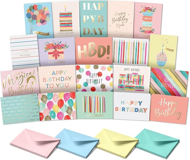 Sweetzer & Orange Birthday Happy Birthday Cards with Envelopes and Birthday Card Assortment Box. Variety Set of 20 Assorted Birthday Cards with Envelopes, Bulk Greeting Cards Assortment