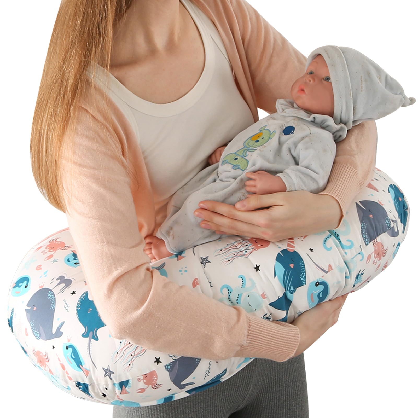 PASUKTER Nursing Pillow, Support Pillow Breastfeeding Pillow for Baby with 100% Cotton Cover, Underwater World - Image 3