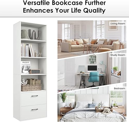 Miniatura 9 de Tangkula Estantería de 4 estantes con 2 cajones, estantería abierta de 4 niveles de 74 pulgadas de alto con 2 cajones deslizantes, dispositivo