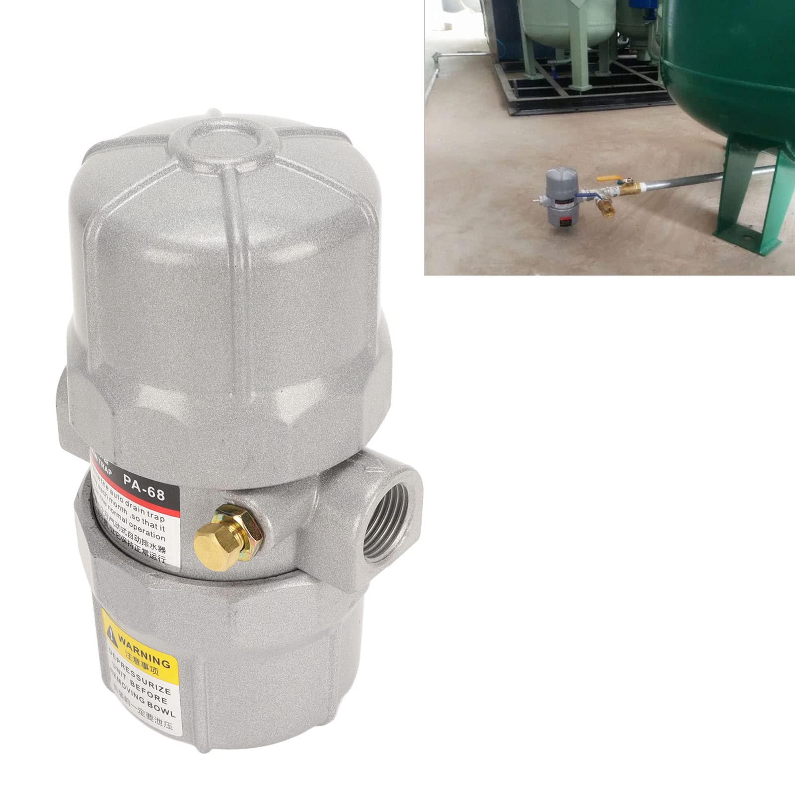 Valvola di scarico automatica universale, valvola di scarico pneumatica per sistemi di aria compressa, connessione NPT da 1/2 pollice con manopola in ottone regolabile, corpo in