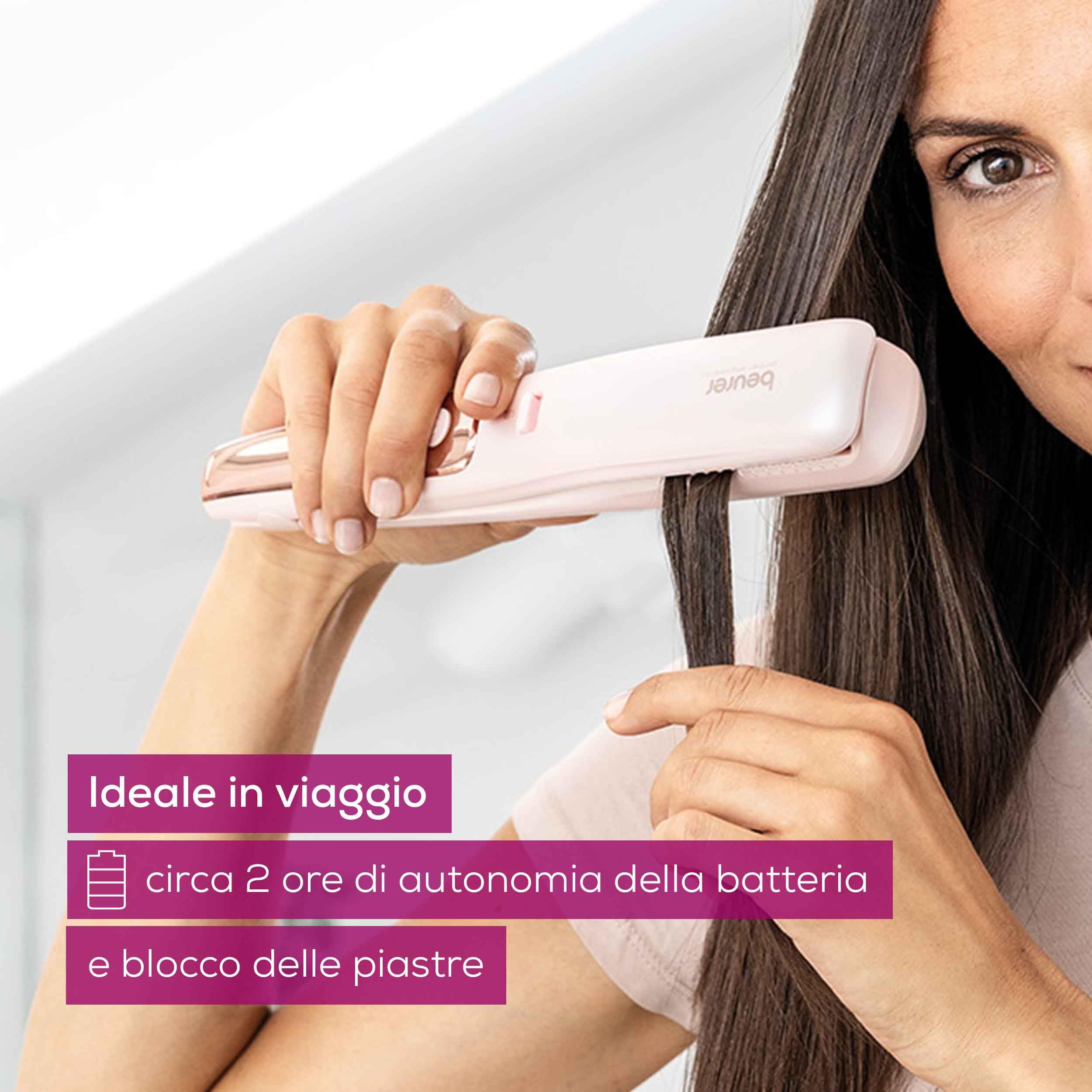 Beurer HT 22 rimuovi doppie punte automatico, elimina le sole doppie punte e le punte dei capelli spezzate in modo rapido ed efficace, con display LED, durata della batteria 2 ore, colore: rosa