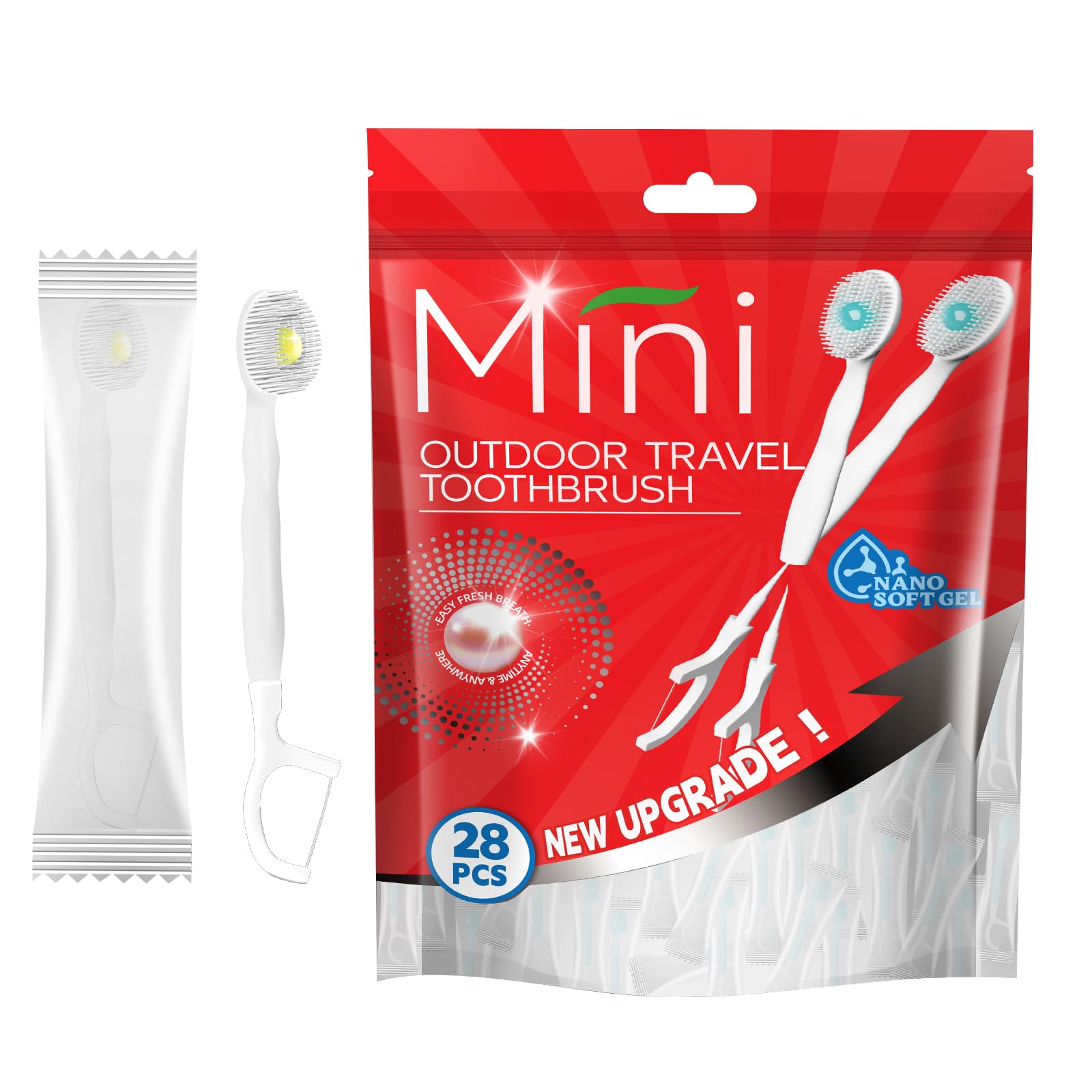 Mini 5-in-1 トラベル歯ブラシセット, 舌クリーナー付き, 28本パック (黄檸檬)