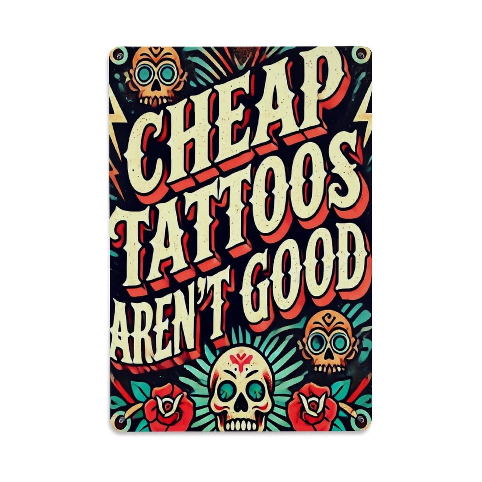 Jdyaojiesheng Vintage Skull Roses Lightning Tattoo Art Tin Sign Retro Metal Wall Decor Metal Poster, Home Bar Garage Farmhouse Cafe Wall Art Decoration 8X12inches