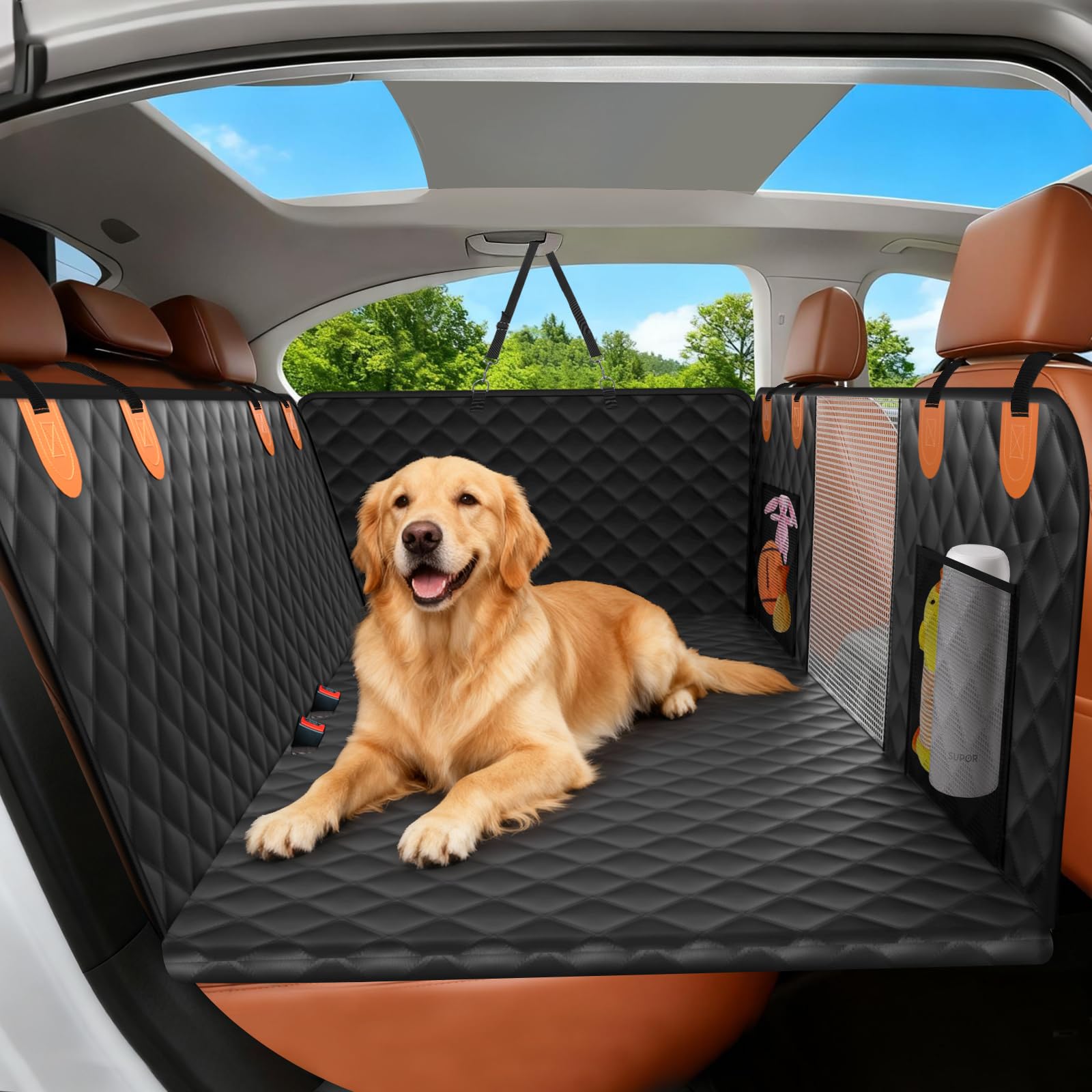 CUIOFREE Dog Seat Cover for Back Seat Hard Bottom Holds 500 lbs, Waterproof Back Seat Extender for Dogs,Scratch Proof Car Seat Protector,600D Nonslip Pet Bed Dog Hammock for Car Car, SUV,Truck,Black