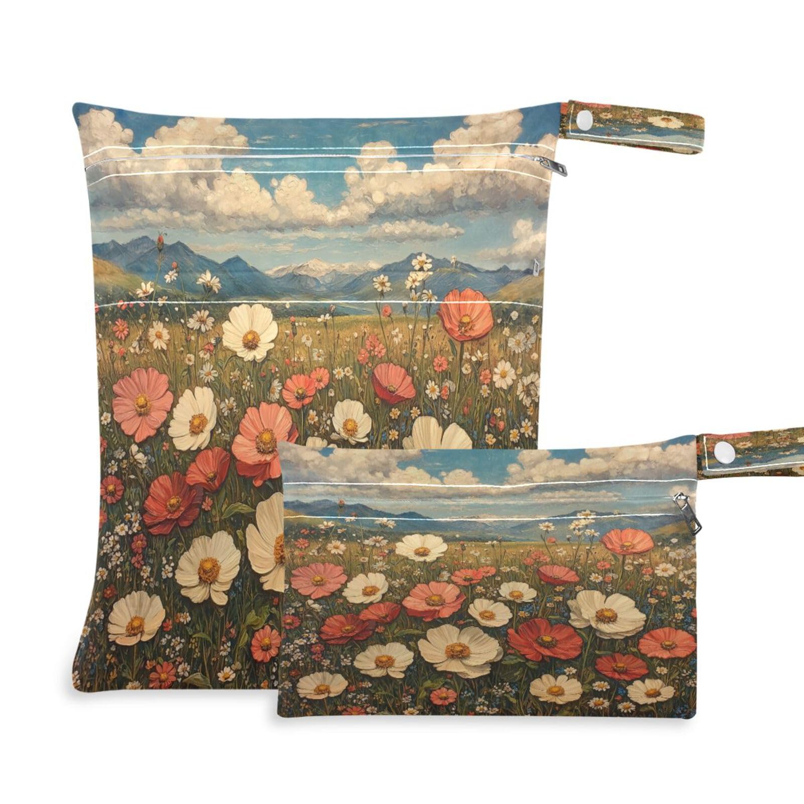 ATTX Vintage Wildflowers Oil Painting Wet Dry Bags 2-Pack - Reusable Cloth Diaper Storage for Travel, Beach & Gym | Multi-Use Waterproof Bags for Swimsuits, Baby Clothes, Sports Gear#8