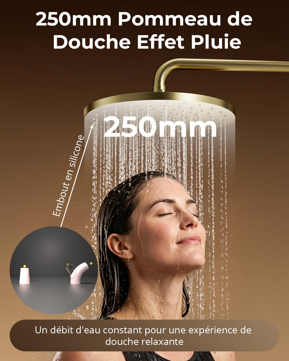 Colonne de Douche or Brossé avec Mitigeur, Robinet de Baignoire Pivotant
