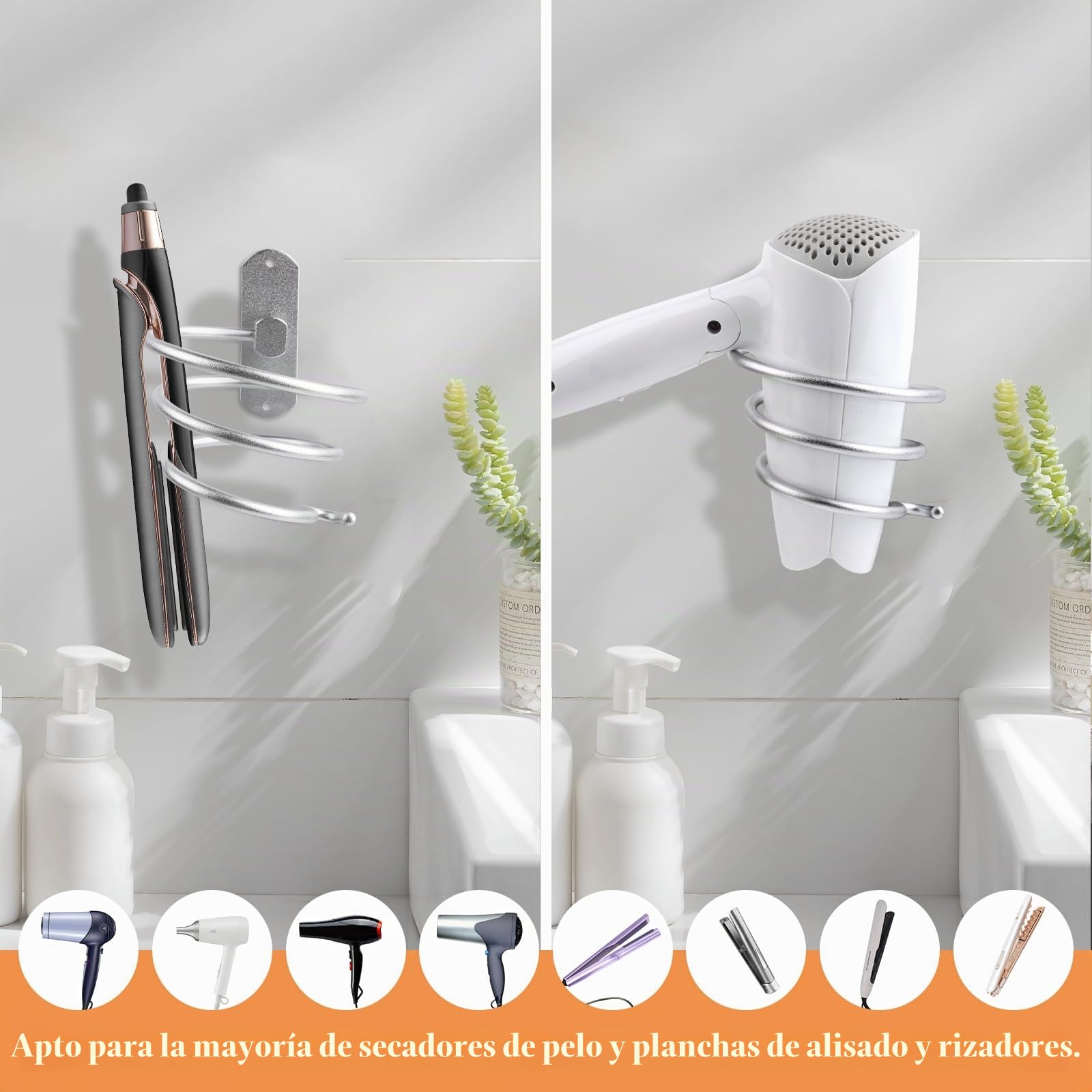 VMUTGA Soporte para Secador de Pelo de Aluminio Montado en la Pared Plateado