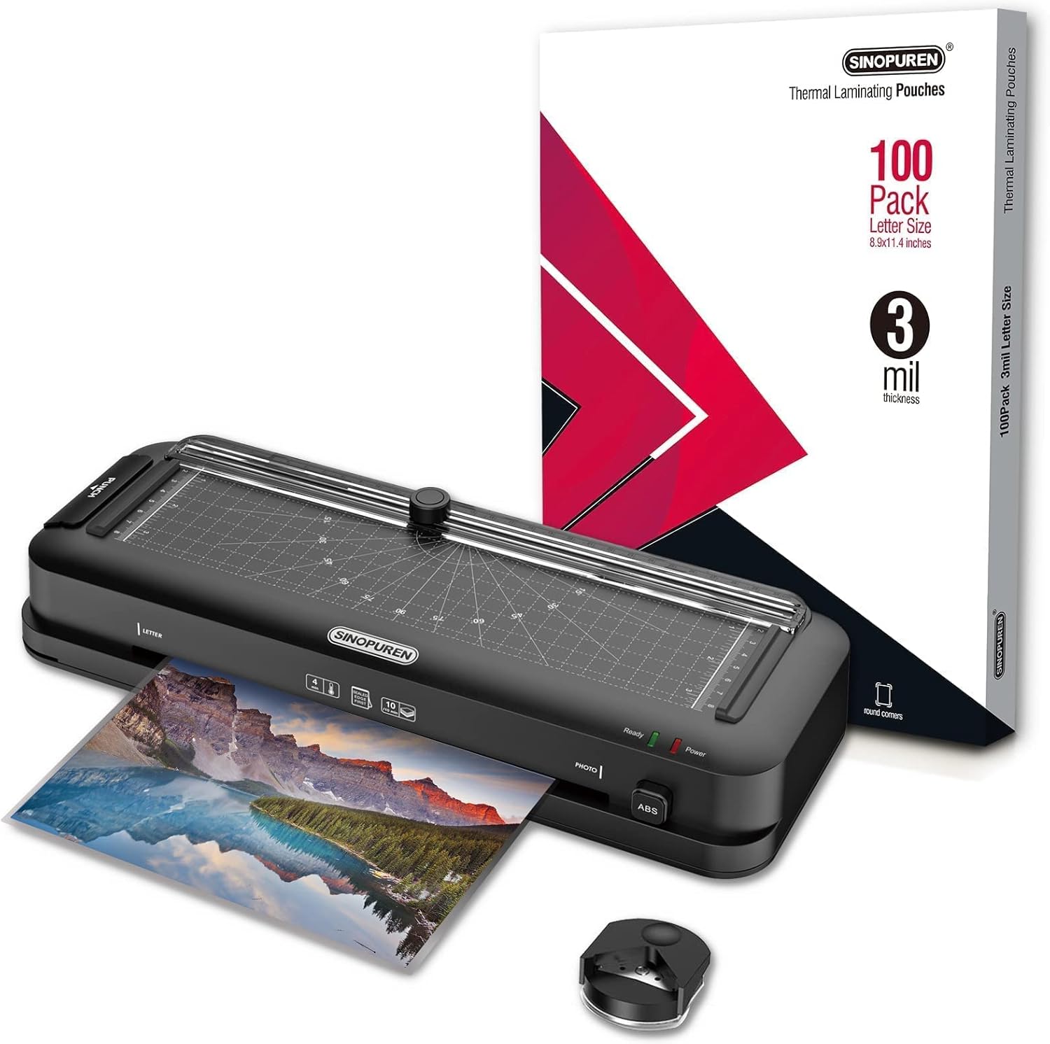 Thermal Laminator Machine and Pouches Bundle, Laminate up to 9-inch Built-in Paper Trimmer Punch, with Laminating Pouches, 3mil 100pack, Letter Size