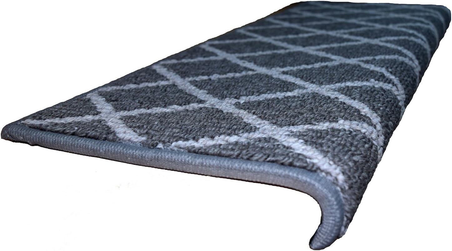 Hampton Wool Inspired Bullnose Carpet Stair Tread with Adhesive Padding (27" Wide - Single, Stone)