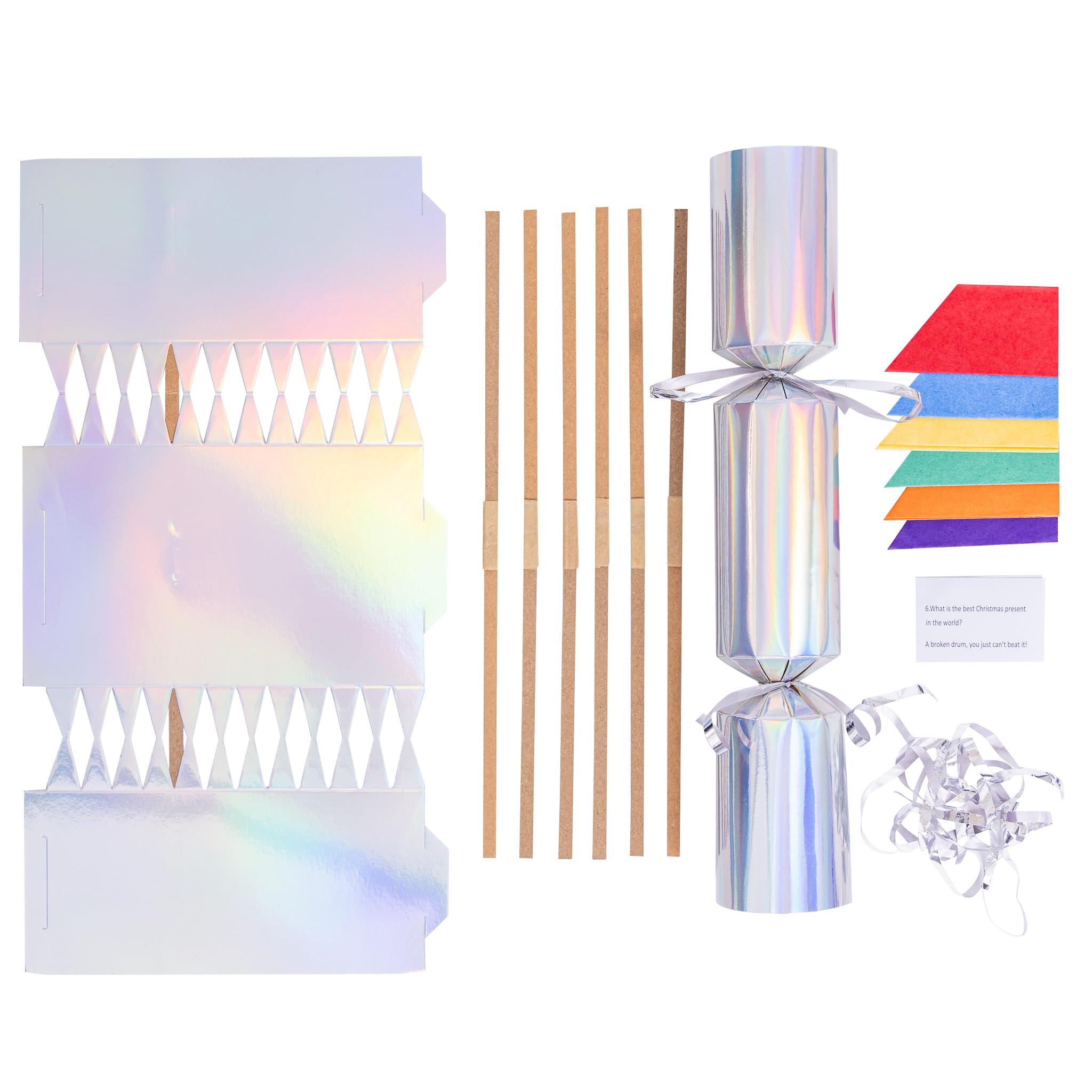 evelay Pack 12 Make Your Own Christmas Crackers Kit Foil DIY Fill Your Own Crackers with Snaps Hats & Jokes (White)