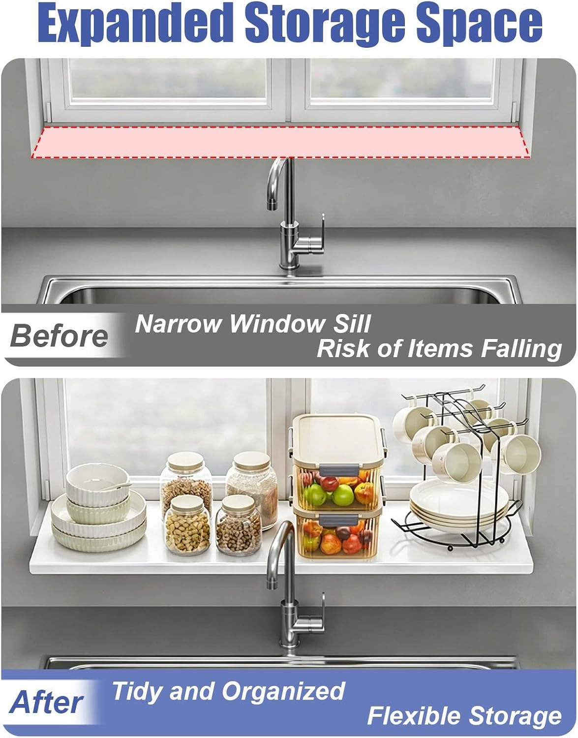 Magnetic Window Sill Extender - No Drill Balcony Countertop Tray for Over Sink, Waterproof Carbon Steel, Gray (16x8 in) - Perfect for Organizing and Maximizing Space image 3