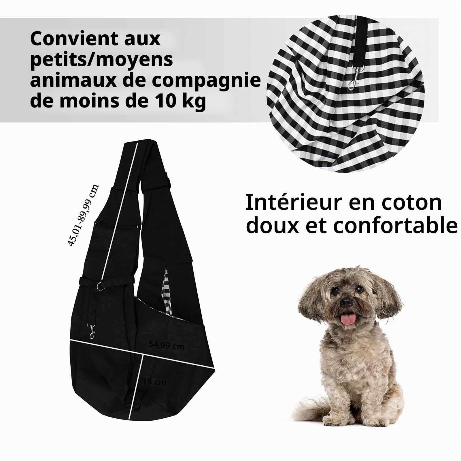 Sac de Transport pour Chien et Autres Animaux de Compagnie, Réglable Sac Bandoulièrede pour Petit Chiens, Transport pour Chien Respirant, Convient pour La Marche Plein Air (Noir)