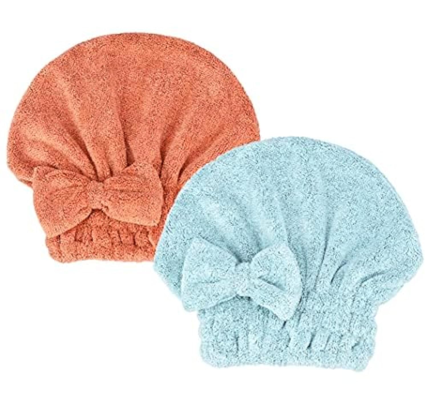 MAYOUTH Microfiber Hair Drying Towels Head wrap with Bow-Knot Shower Cap Hair Turban hairWrap Bath Cap for Short or Curly Long & Wet Hair Gift for