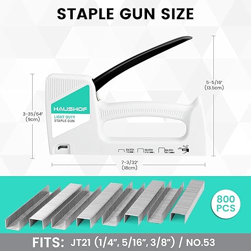 Vista 3 de HAUSHOF Pistola de grapas ligera, pistola de grapas para tapicería con 800 grapas JT21 y removedor de grapadoras, se adapta a grapas JT21 de 1/4