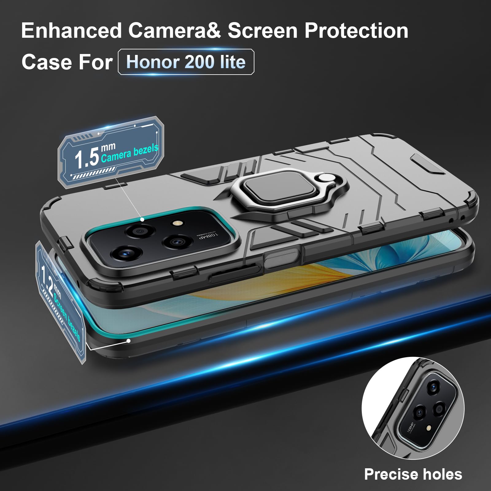 Funda para CMF Phone 2 Pro, Carcasa Antigolpes con Soporte anular metálico, Case Protectora de Grado Militar, Negro — view 1739