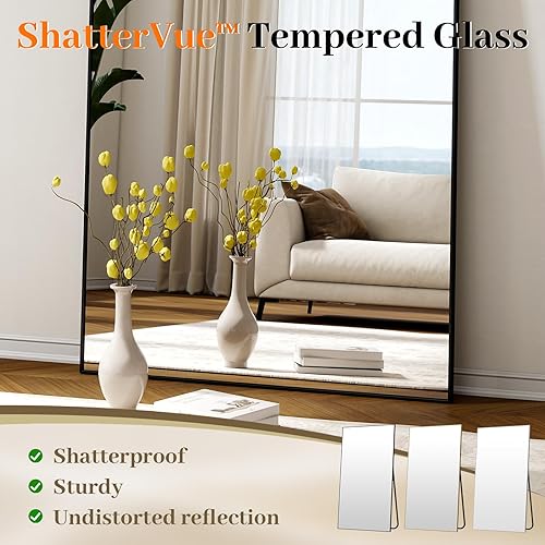 Vista 35 de Espejo de longitud completa de 34 x 76 pulgadas con soporte, espejo rectangular grande para dormitorio, sala de estar o armario, montado en la pared