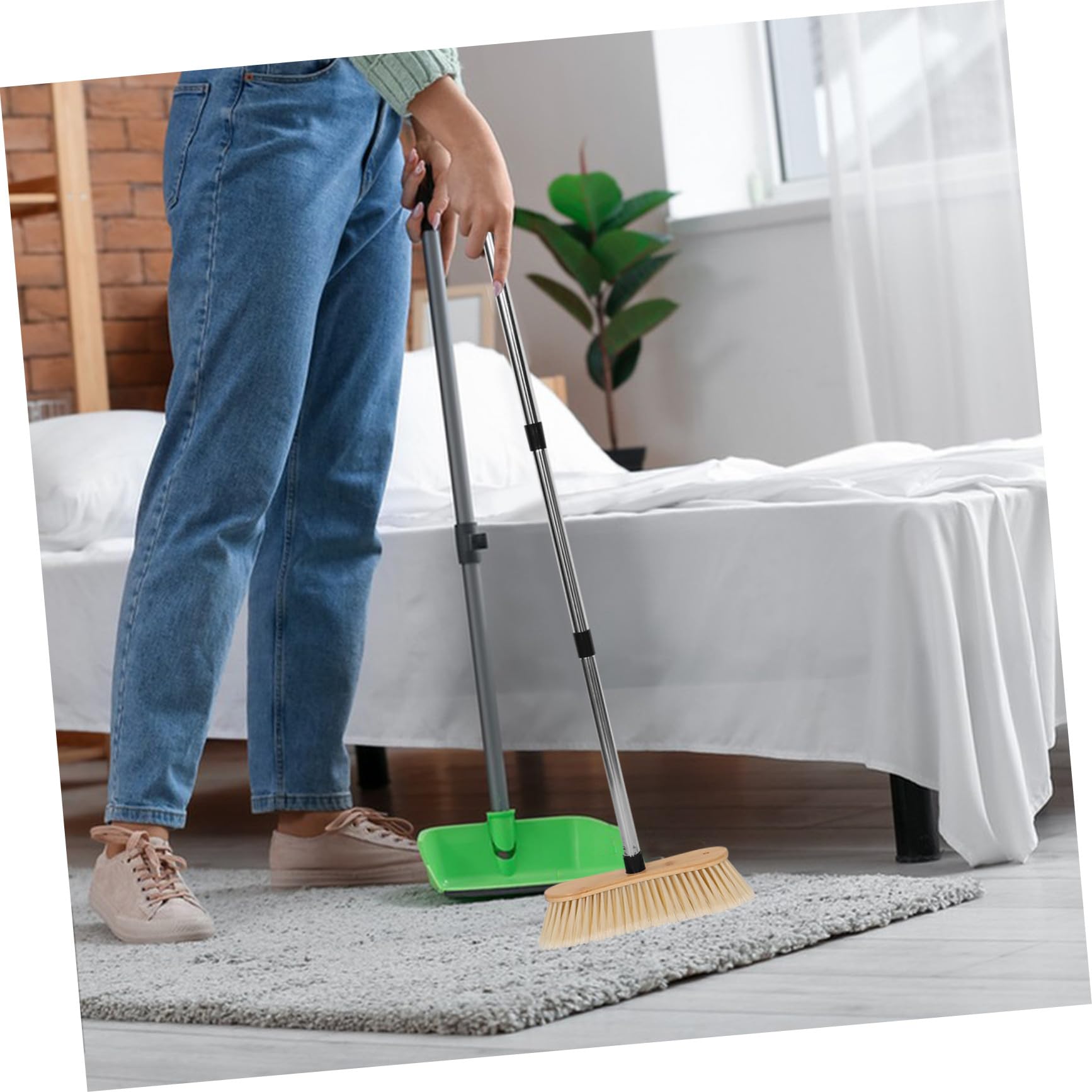 COLLBATH Scopa Giardino in bambù e Acciaio con Setole Rigide Manico Ergonomico e Durevole Scopa Pesante per Esterni Pulizia Patio e Eco-sostenibile