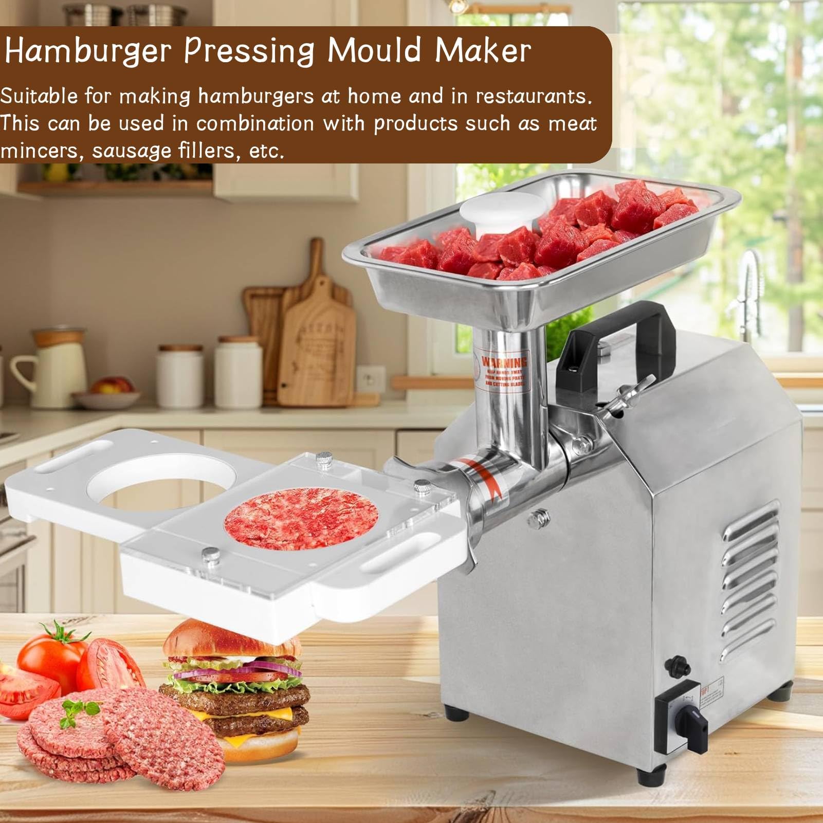 Macchina per la pressatura di hamburger, macchina automatica per hamburger con 5 tubi adattatori, pressa per hamburger fatti in casa per riempire salsicce e carne