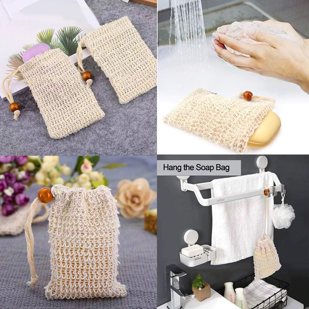 Bolsa de jabón de sisal natural para barra de jabón, 8 sacos de sisal orgánico para exfoliar espumas y barra de jabón seco al aire, bolsa de jabón de ducha