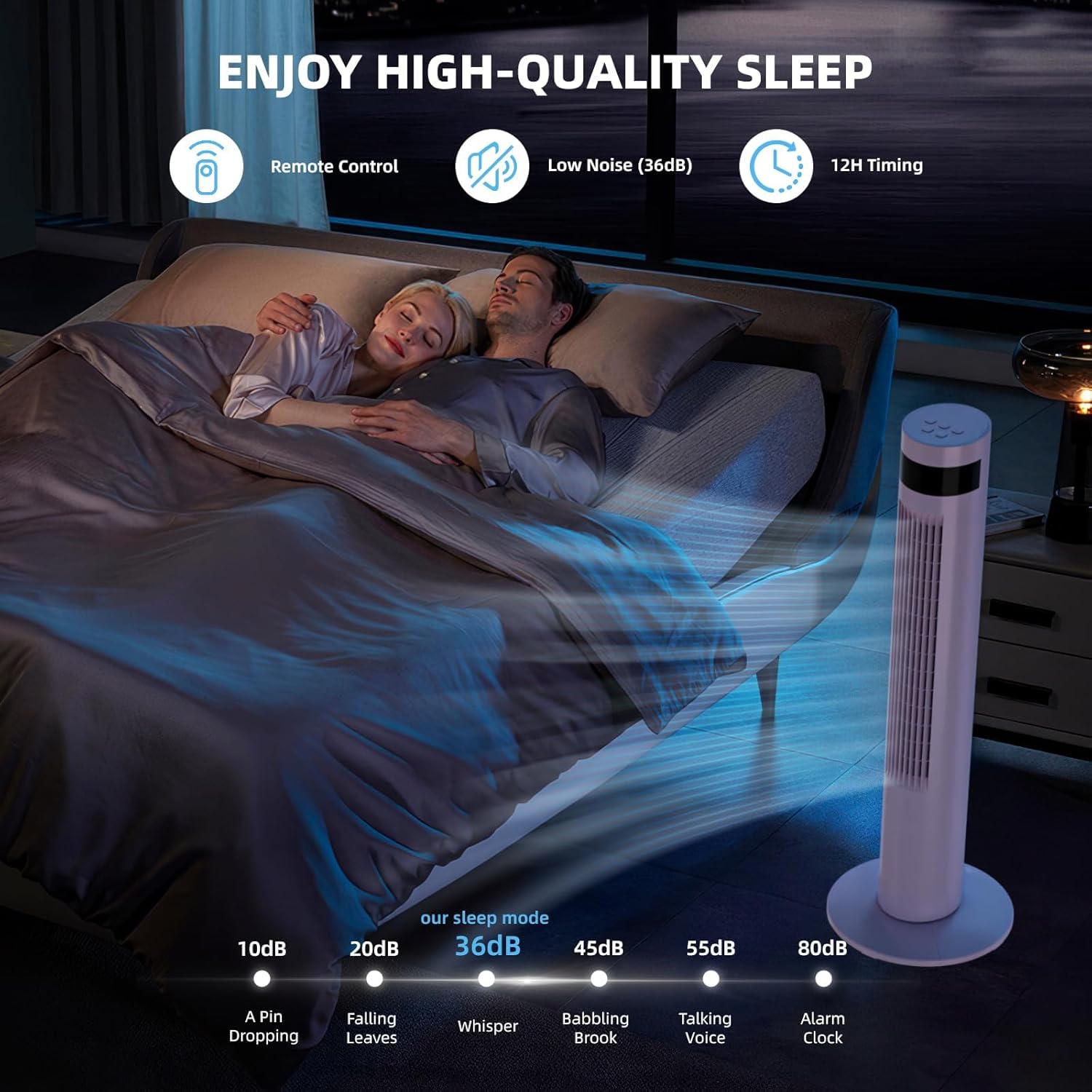 Electactic Tower Fan Portable Electric Oscillating Fan Quiet Remote Control Bladeless Floor Fan 3 Wind Speed Mode 12H Timer Bedroom Office, 36 inch, Pink