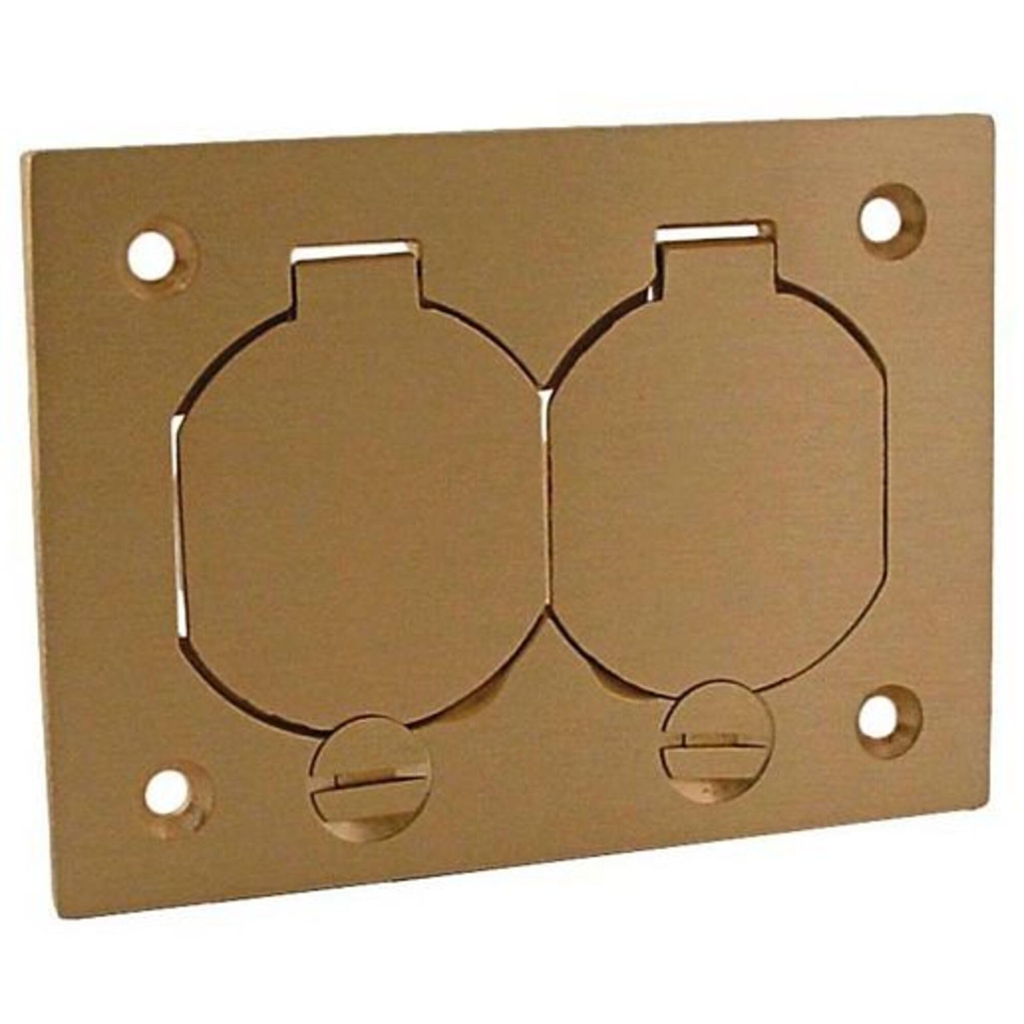Hubbell-Raco 6250 Single-Gang Rectangular Floor Box Duplex Cover with Lift Lids Brass Finish