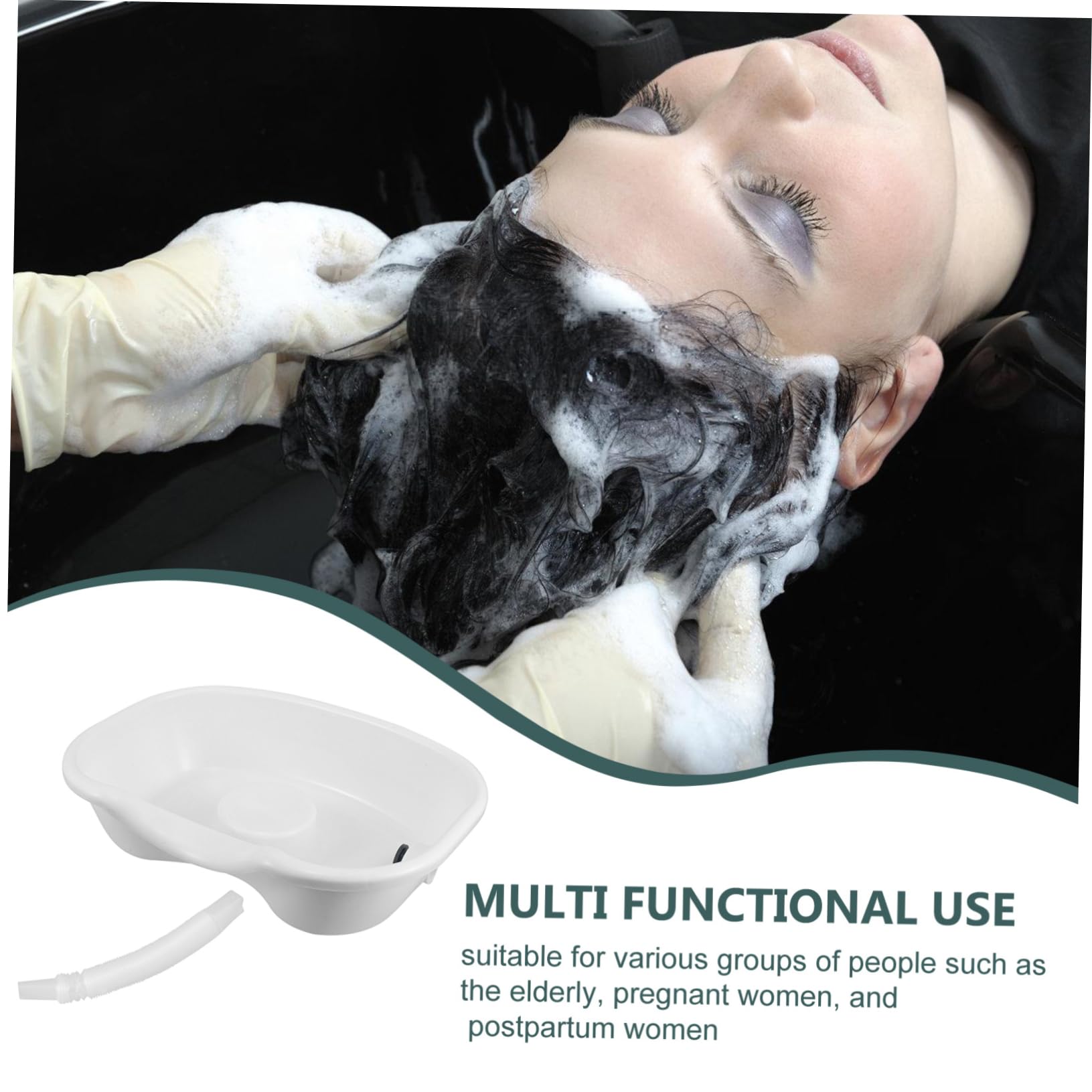 OUNONA Lavandino Per Lavare i Chioma Portatile 70cm Tubo Di Scarico, Lavabo Da Comodino Per Pazienti Allettati, Anziani e Donne Incinte, Supporto Testa e Collo, Accessori Per Assistenza Domiciliare