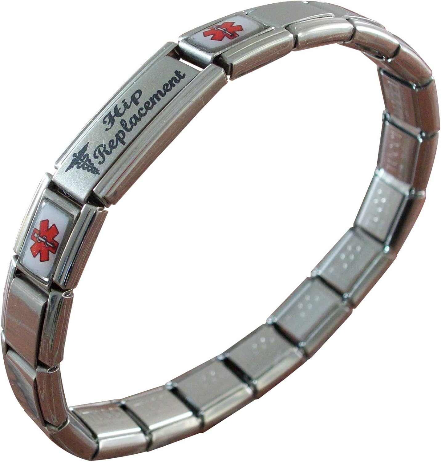 Hip Replacement Medical Alert ID Italian Charm Bracelet Any Size