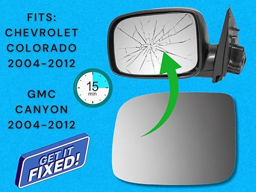 Miniatura 6 de Cristal de repuesto para espejo lateral del conductor (fabricado en Estados Unidos) con almohadilla adhesiva de tamaño completo para Colorado Canyon