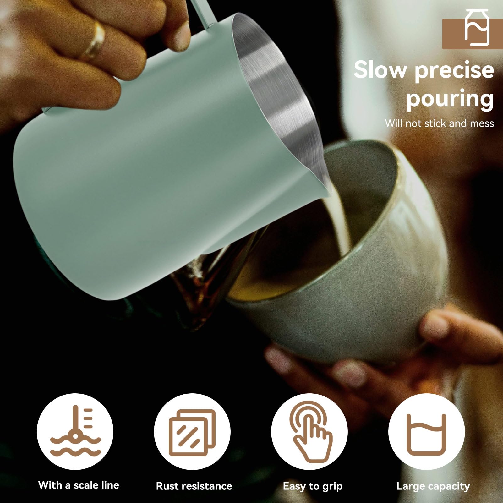 Jarra Para Espumar Leche, Jarra Humeante De Espresso De 480 Ml, Jarra De Leche De Acero Inoxidable, Taza Para Espumar Leche, Jarra Para Leche, Taza Para Café(Verde oscuro)