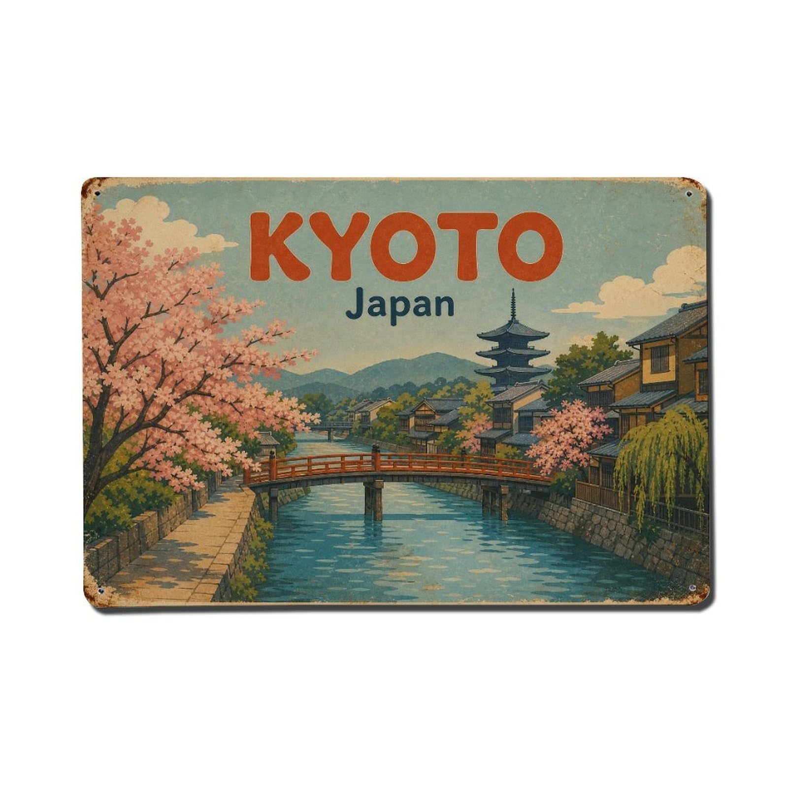Gead 8X12inch Style Vintage Travel Kyoto Japan River Metal Tin Sign