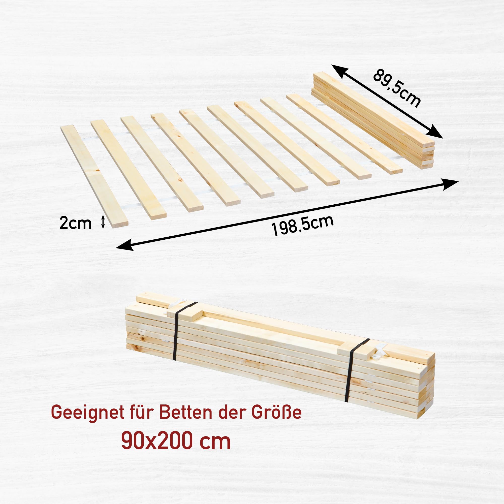 Inter Link - Lattenrost 90 x 200- Lattenrost auf Rolle - Latten für Einzelbett - Massivholzkiefer - Natur - BxTxH: 200x90x2 cm