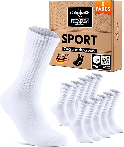 sockenkauf24 Calcetines Deportivos Hombre Mujer Tenis Algodón Transpirable Acolchado 5 Pares Calcetines Premium Crew Socks